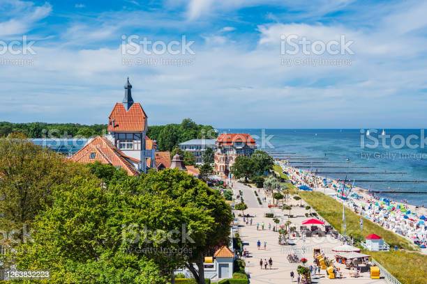 View to the beach and city Kuehlungsborn, Germany.